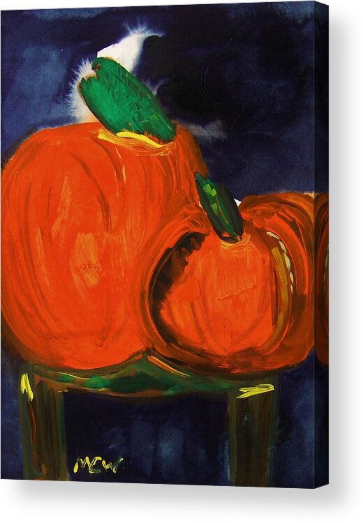 Pumpkins Acrylic Print featuring the painting Night Pumpkins by Mary Carol Williams