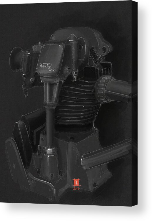 Norton Acrylic Print featuring the drawing Norton Motor by Jeremy Lacy