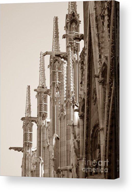Paris Acrylic Print featuring the photograph Notre Dame Sentries Sepia by HEVi FineArt
