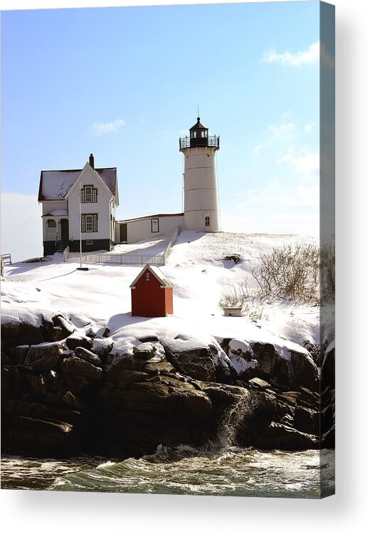 nubble Light Acrylic Print featuring the photograph Nubble Lighthouse - First Day of Spring by Nina-Rosa Dudy