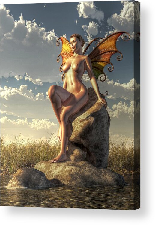 Fairy Acrylic Print featuring the painting Nude River Fairy by Kaylee Mason