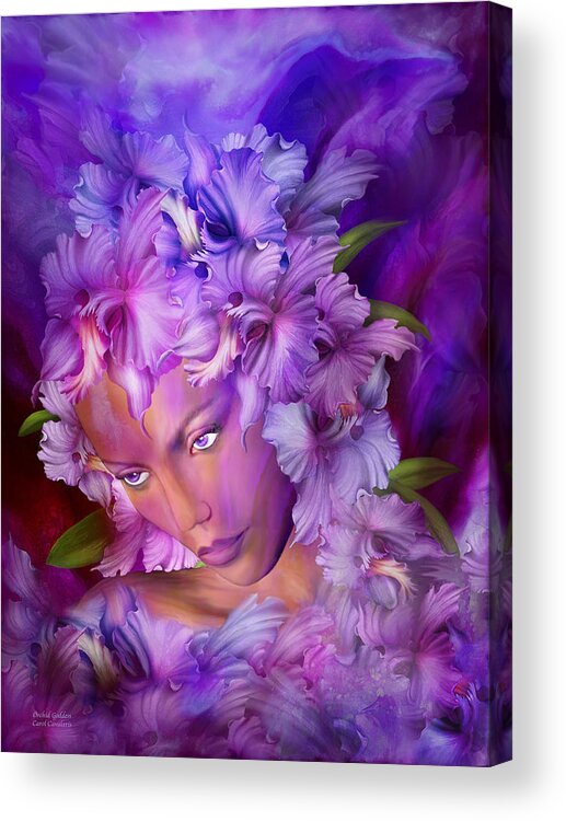 Orchid Acrylic Print featuring the mixed media Orchid Goddess by Carol Cavalaris