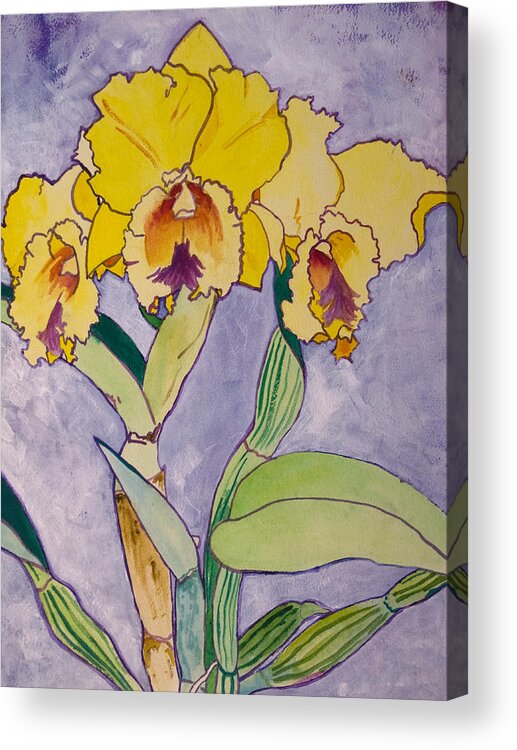 Orchid Acrylic Print featuring the painting Orchid Study by Terry Holliday