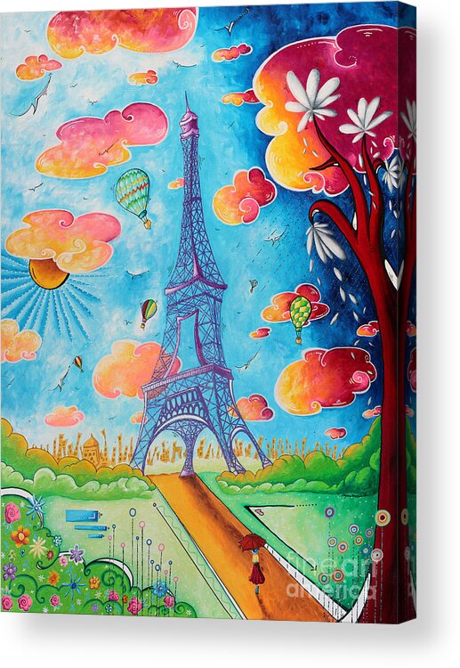 Paris Acrylic Print featuring the painting Original Paris Eiffel Tower Pop Art Style Painting Fun and Chic by Megan Duncanson by Megan Aroon