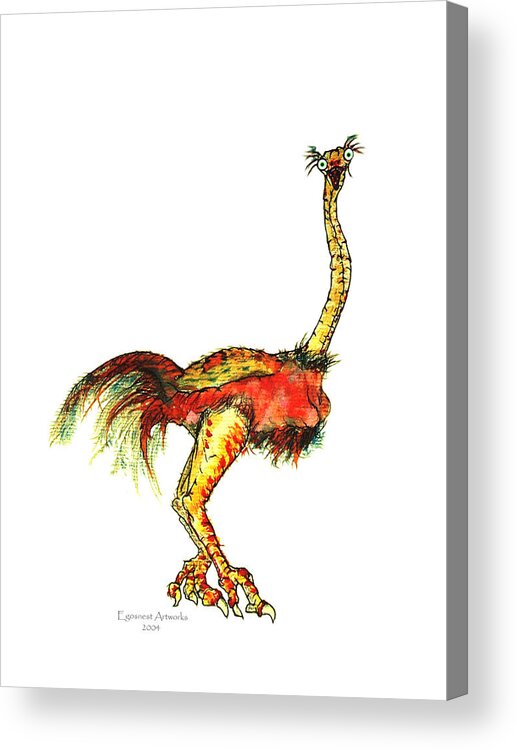 Ostrich Acrylic Print featuring the painting Ostrich Card No Wording by Michael Shone SR
