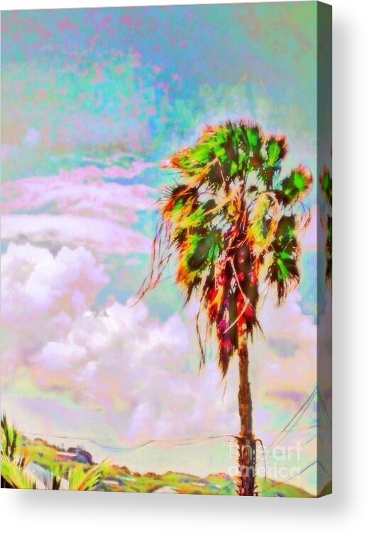 Sharkcrossing Acrylic Print featuring the digital art V Palm Tree Against Pastel Sky - Vertical by Lyn Voytershark