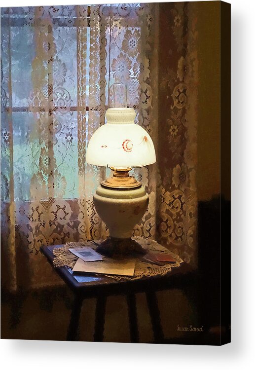 Lamp Acrylic Print featuring the photograph Parlor With Hurricane Lamp by Susan Savad