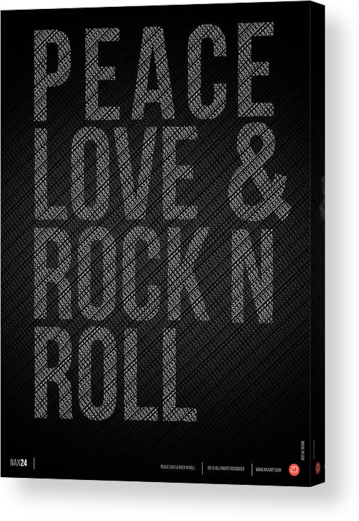  Acrylic Print featuring the digital art Peace Love and Rock N Roll Poster by Naxart Studio