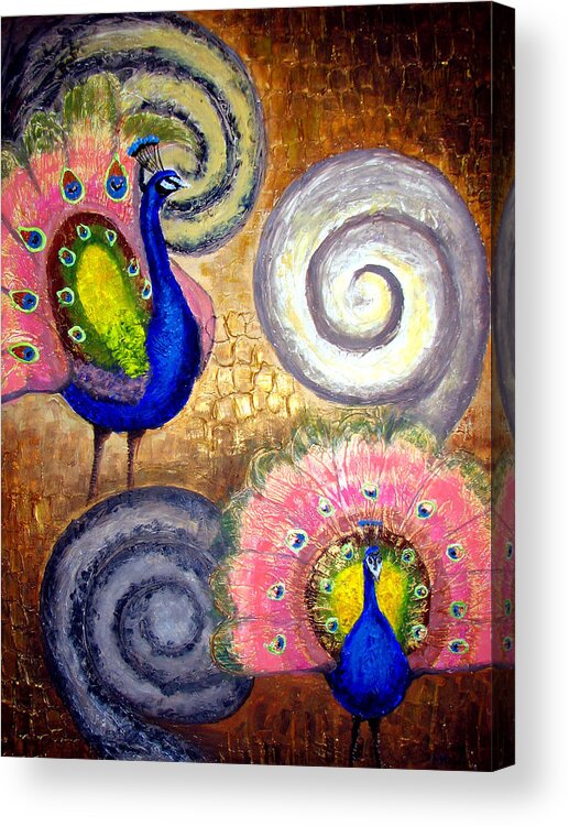 Peacock Acrylic Print featuring the painting Peacock swirl by Amani Al Hajeri