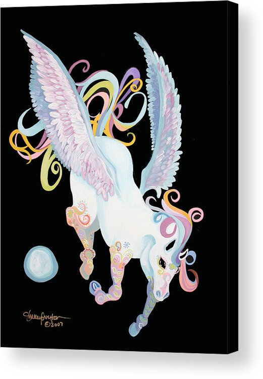 Pegasus Acrylic Print featuring the mixed media Pegasus by Shelley Overton
