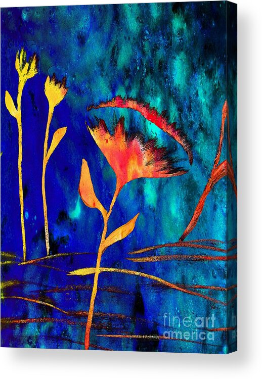 Poppy At Night Abstract Acrylic Print featuring the painting Poppy at Night Abstract 2 by Barbara A Griffin