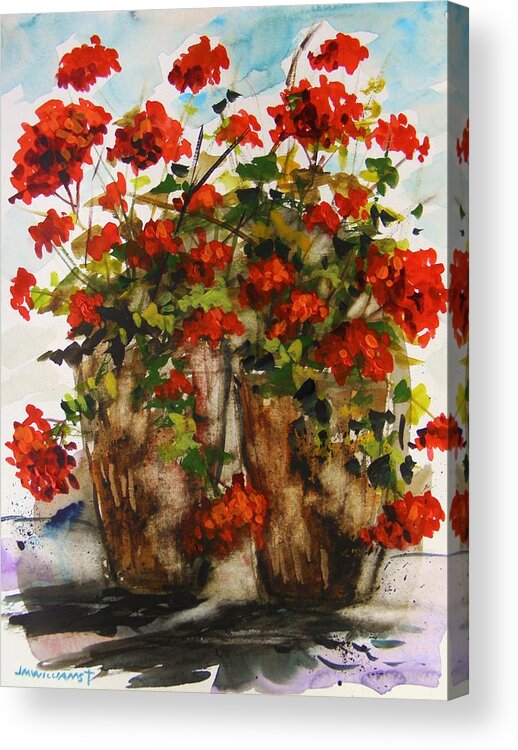 Porch Geraniums Acrylic Print featuring the painting Porch Geraniums by John Williams