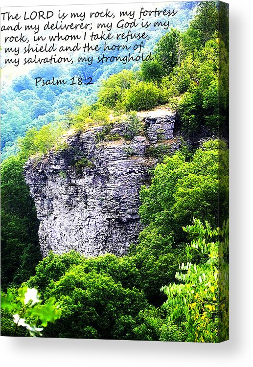 Psalm 18:2 Acrylic Print featuring the photograph Psalm 18 2 Rock Face by Lisa Wooten