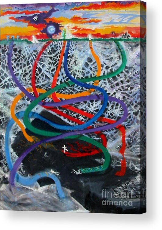 Landscape Acrylic Print featuring the painting Rainbow Ribbons by Myra Maslowsky