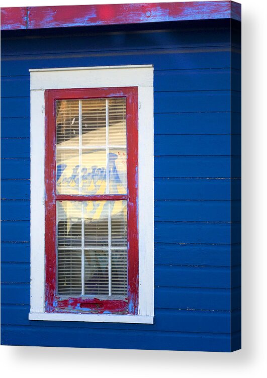 Window Acrylic Print featuring the photograph Red and White Window in Blue Wall by Lynn Hansen