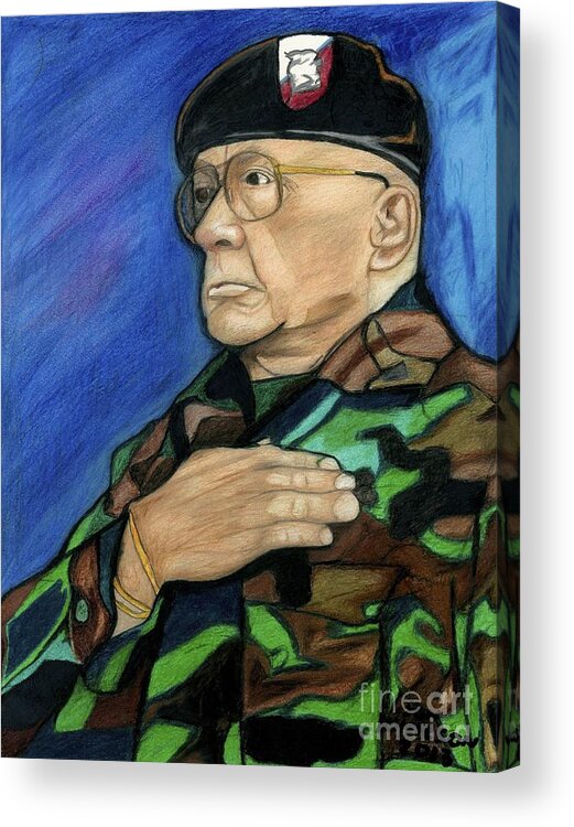 Portrait Landscape Acrylic Print featuring the drawing Ret Command Sgt Major Kittleson by Jon Kittleson