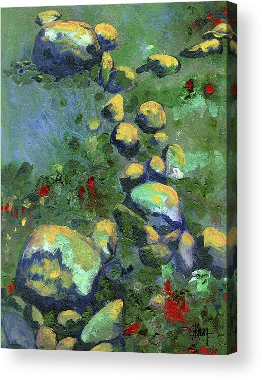 Rock Garden Acrylic Print featuring the painting Rocks by Stan Kwong