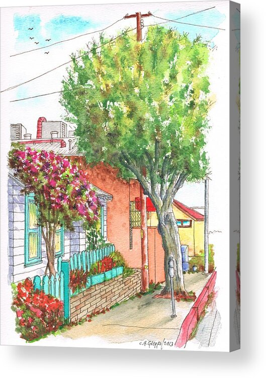 Nature Acrylic Print featuring the painting Round tree and bougainvilleas in Laguna Beach - California by Carlos G Groppa
