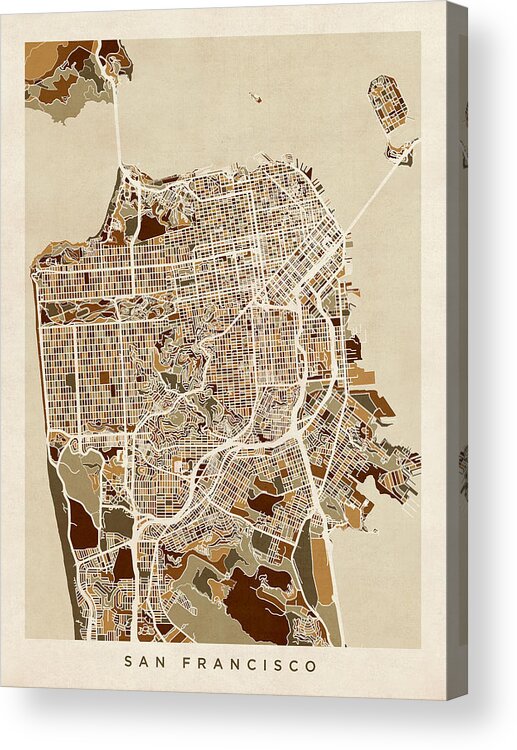 San Francisco Acrylic Print featuring the digital art San Francisco City Street Map by Michael Tompsett