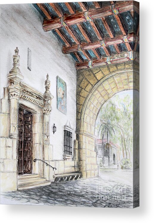 Historic Acrylic Print featuring the drawing Santa Barbara Courthouse Arch by Danuta Bennett