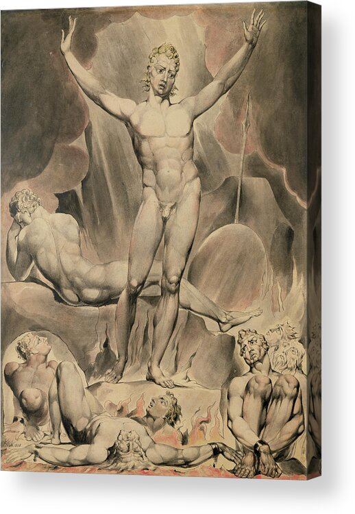 Old Testament Acrylic Print featuring the painting Satan Arousing The Rebel Angels, 1808 by William Blake