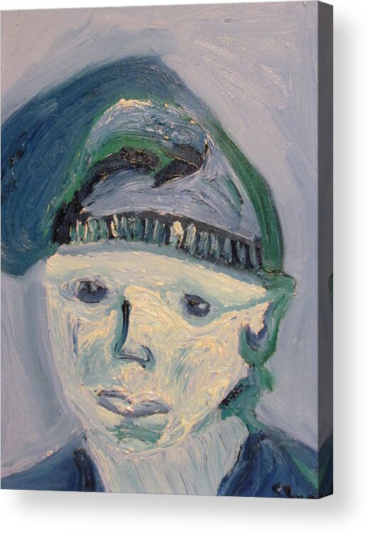 Portrait Acrylic Print featuring the painting Self Portrait in Blue and Green by Shea Holliman
