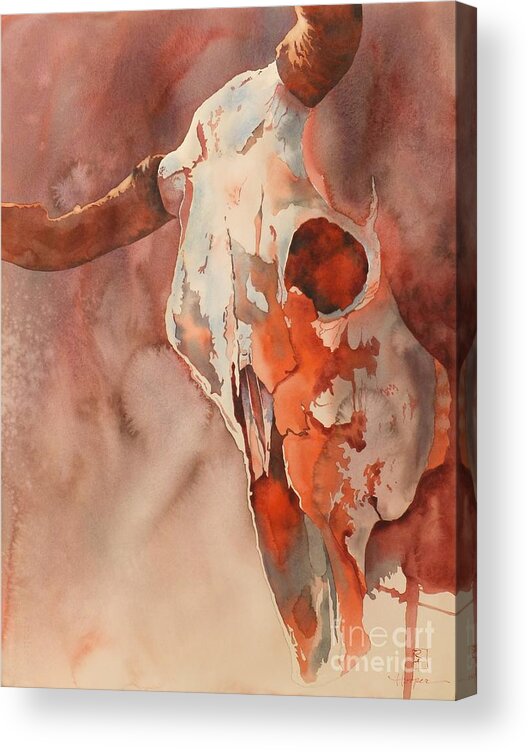 Watercolor Acrylic Print featuring the painting Skull Of The Brave by Robert Hooper
