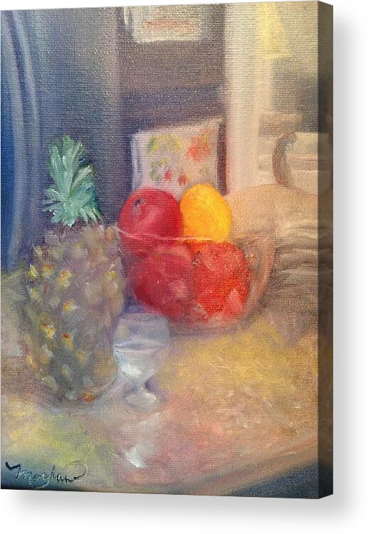 Pineapple Acrylic Print featuring the painting S'more Fruit by Sheila Mashaw