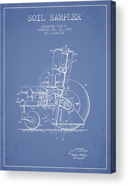 Tractor Acrylic Print featuring the digital art Soil Sampler Machine patent from 1965 - Light Blue by Aged Pixel