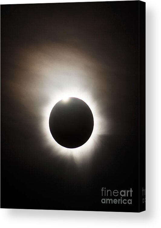Eclipse Acrylic Print featuring the photograph Solar Eclipse With Diamond Ring Effect by Philip Hart
