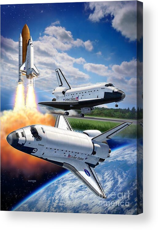 Space Shuttle Acrylic Print featuring the digital art Space Shuttle Montage by Stu Shepherd