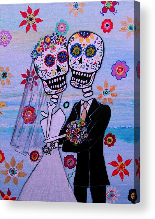 Day Of The Dead Acrylic Print featuring the painting Special Day Dia De Los Muertos Wedding by Pristine Cartera Turkus
