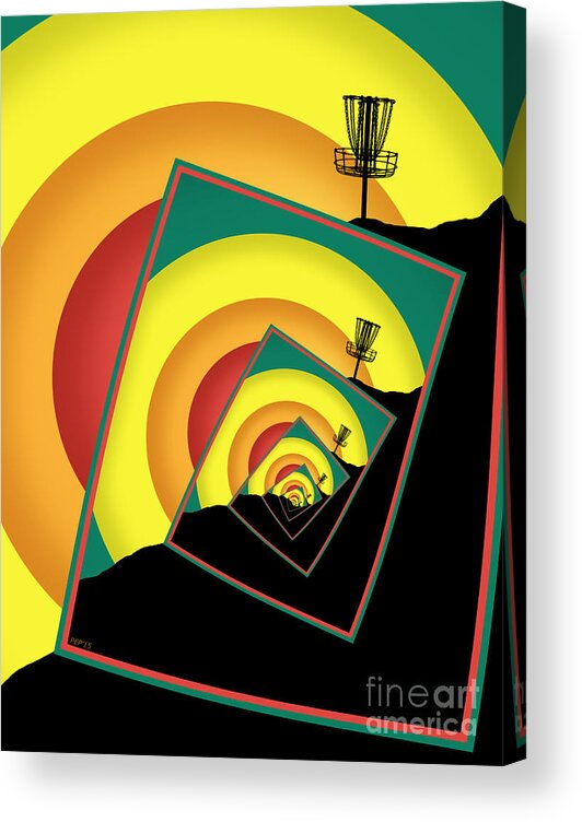Disc Golf Acrylic Print featuring the digital art Spinning Disc Golf Baskets 3 by Phil Perkins