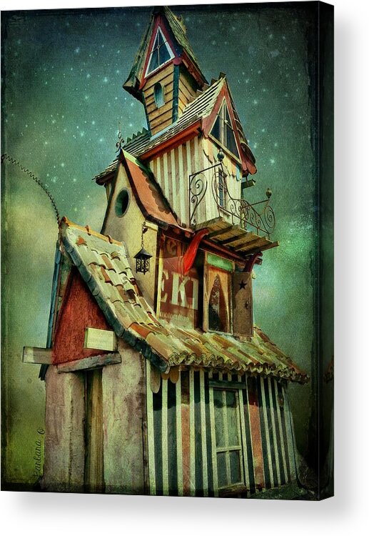 Mansion Acrylic Print featuring the digital art Starry night at the Little Mansion by Barbara Orenya