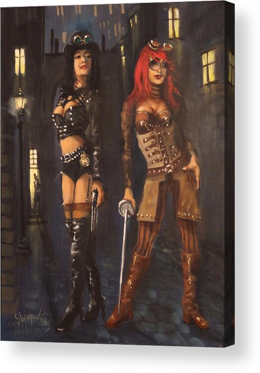 Steampunk Acrylic Print featuring the painting Steampunk Girls by Tom Shropshire