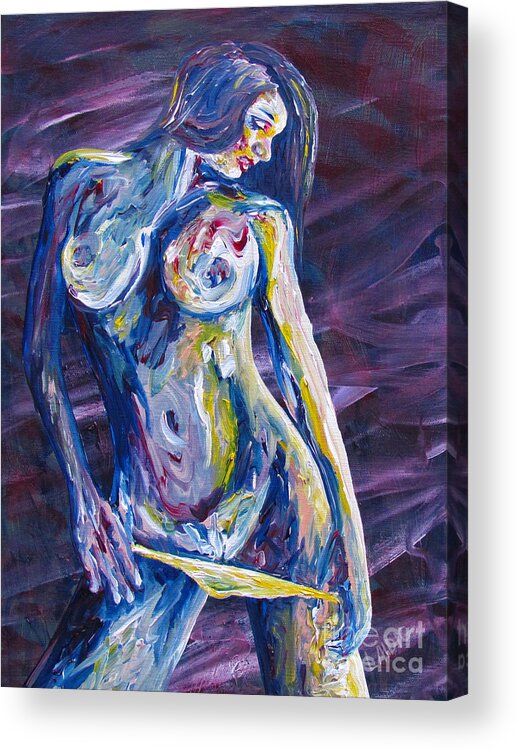 panties Acrylic Print featuring the painting Stephanie removes her yellow panties by Aarron Laidig