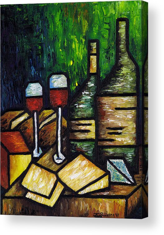Still Life With Wine And Cheese Acrylic Print featuring the painting Still Life With Wine and Cheese by Kamil Swiatek