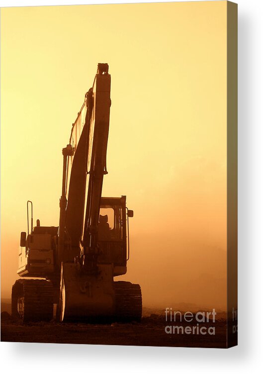 Excavator Acrylic Print featuring the photograph Sunset Excavator by Olivier Le Queinec