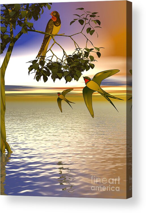  Acrylic Print featuring the digital art Swallows at Sunset by Sandra Bauser