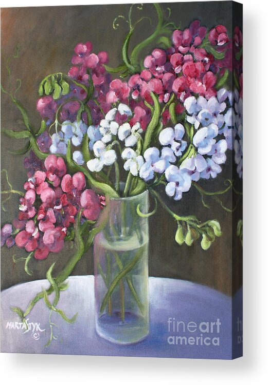 Bouquet Of White And Red Pea Acrylic Print featuring the painting Sweet Pea by Marta Styk
