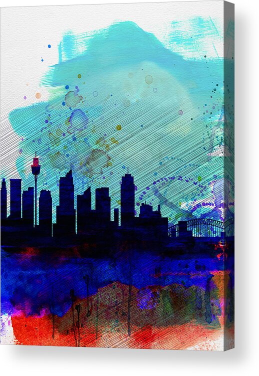 Sydney Acrylic Print featuring the painting Sydney Watercolor Skyline by Naxart Studio
