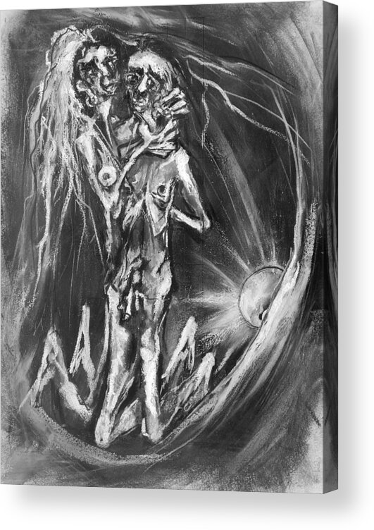 Male Acrylic Print featuring the drawing Symbiotic Couple by Kenneth Agnello
