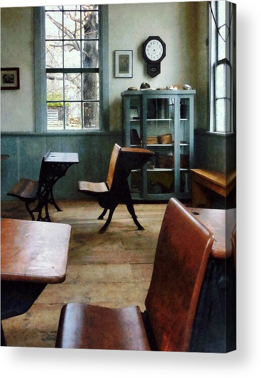 Teacher Acrylic Print featuring the photograph Teacher - One Room Schoolhouse With Clock by Susan Savad