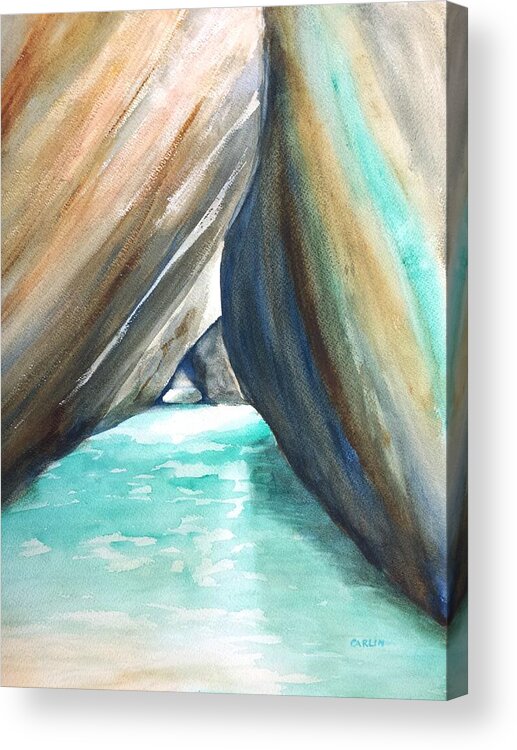The Baths Acrylic Print featuring the painting The Baths Turquoise by Carlin Blahnik CarlinArtWatercolor