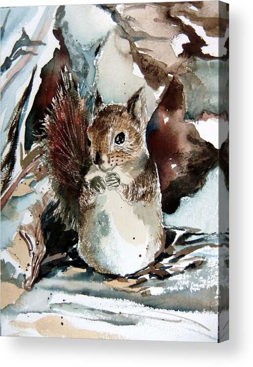 Squirrel Acrylic Print featuring the painting The Christmas Sweet by Mindy Newman