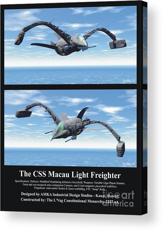 Sci-fi Acrylic Print featuring the digital art The CSS Macau Light Freighter by Walter Neal
