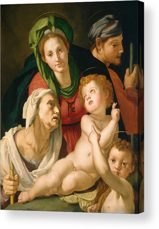 Bronzino Acrylic Print featuring the painting The Holy Family by Bronzino