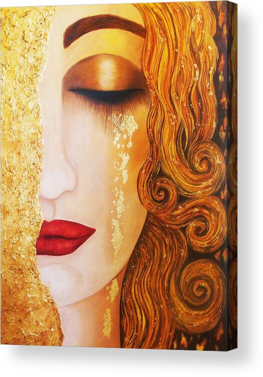 Klimt Inspired Oil Painting Acrylic Print featuring the painting The Tear Inspired by Klimt by k Madison Moore by K Madison Moore