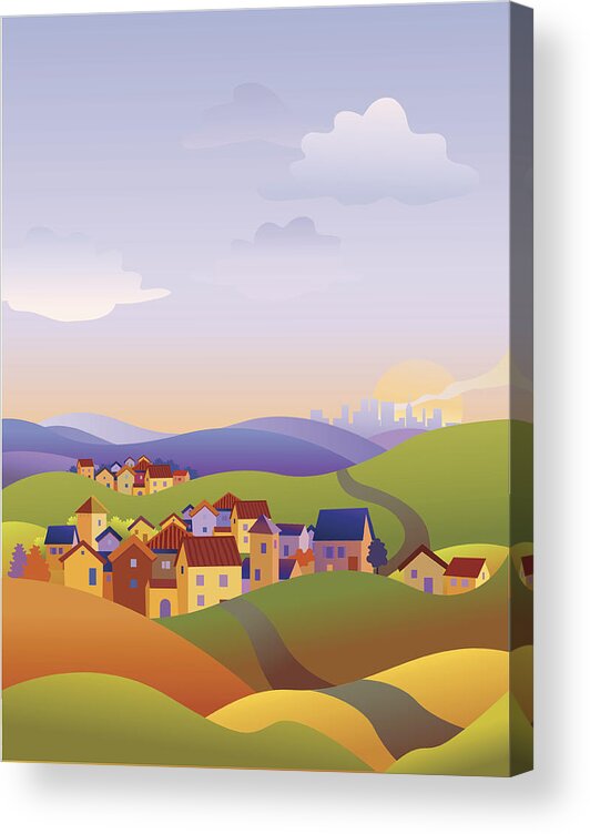 Scenics Acrylic Print featuring the drawing Three towns by Art-Y