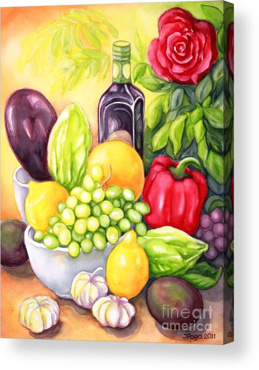 Still Life Painting Acrylic Print featuring the painting Time for Fruits and Vegetables by Inese Poga